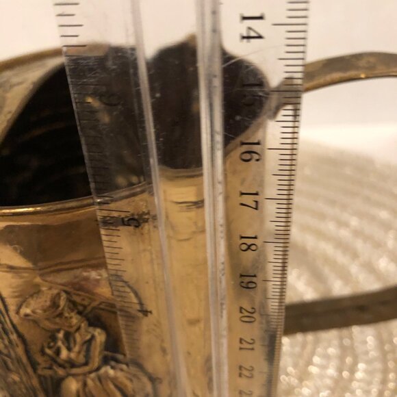Vintage Brass Decorative Watering Can With Embossed Colonial Scene Design - Picture 14 of 14